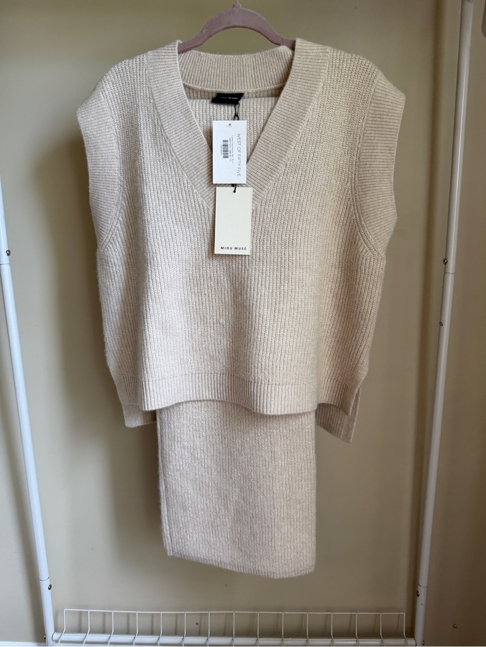 MIOU MUSE Knit Set in Light Cream